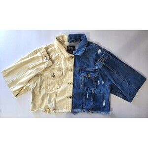 Spoon Jeans Cropped Denim Jacket Distressed Grunge Y2K Style Womens Size Large